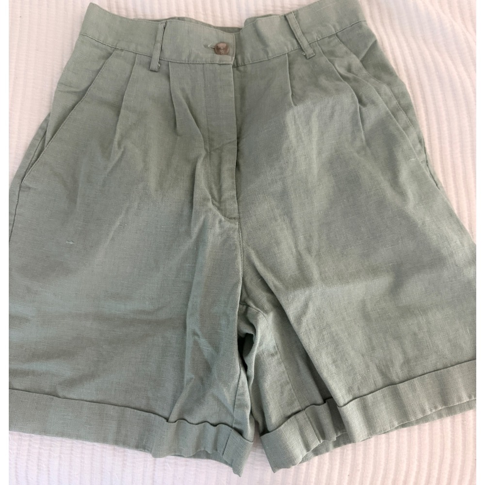 Studio J‎ Womens Linen Blend Bermuda Shorts Sage Green Size 7 Vintage 90s Mom